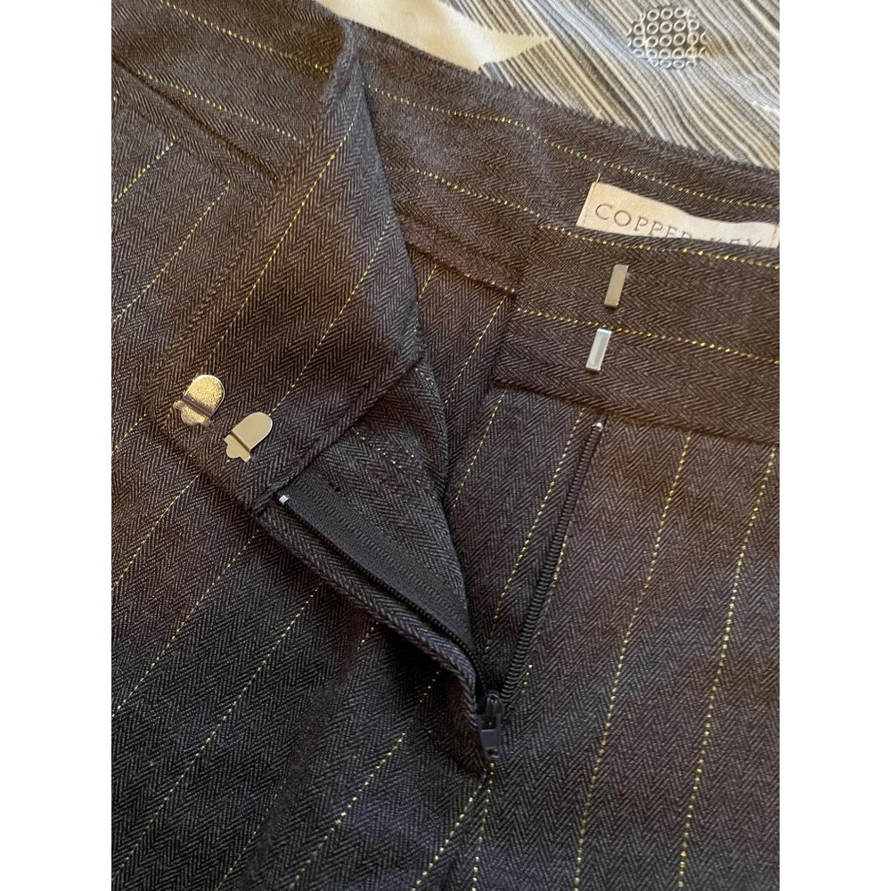 COPPER‎ KEY WIDE LEG TROUSER SIZE 14 BROWN PINSTRIPE GOLD THRED STRIPE - Picture 4 of 8
